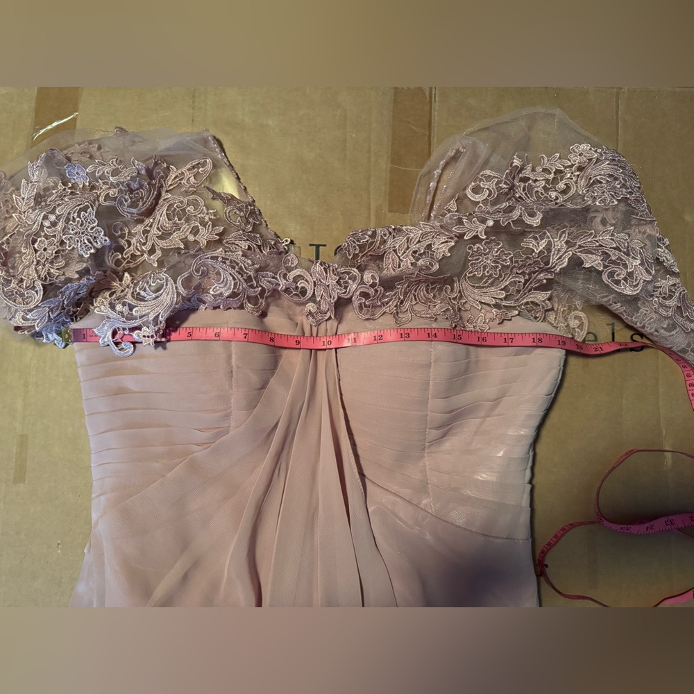 JAEDEN Lace Long Chiffon Wedding Off the Shoulder Dress/Gown in Dusty Rose - Picture 10 of 14